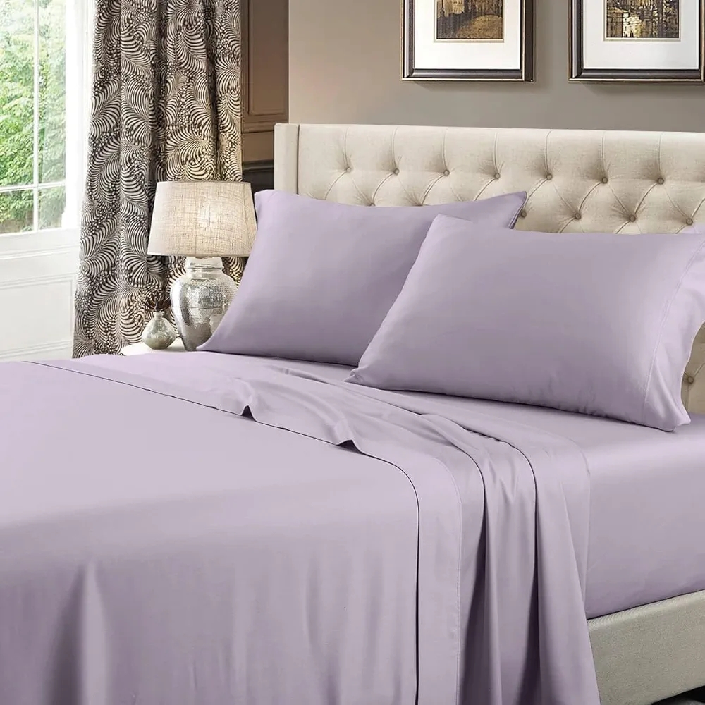 Home Reflections 600 Thead Count Revesible Calif King Sheet Set Lavender/Tan